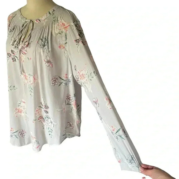 Torrid Floral Peasant Boho Semi Sheer Balloon Sleeve Gray Flowy Top Women 2X NWT - Picture 6 of 8